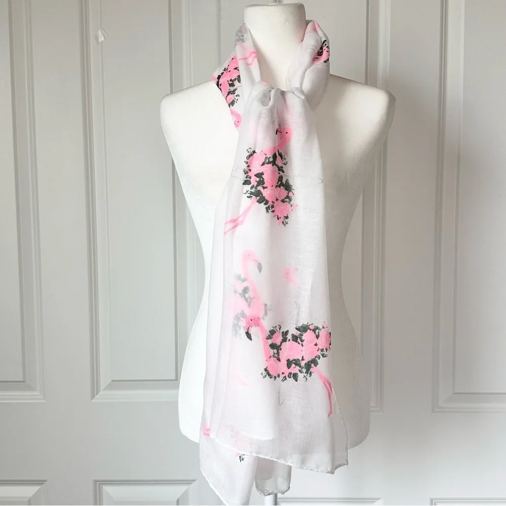 VTG Flamingo Sheer Sparkle Scarf Headcover Coverup Multi Use Feminine Pink White